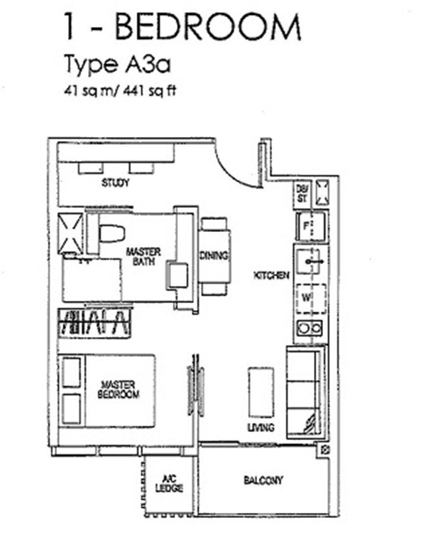 sims urban oasis floor plan 1-bedroom