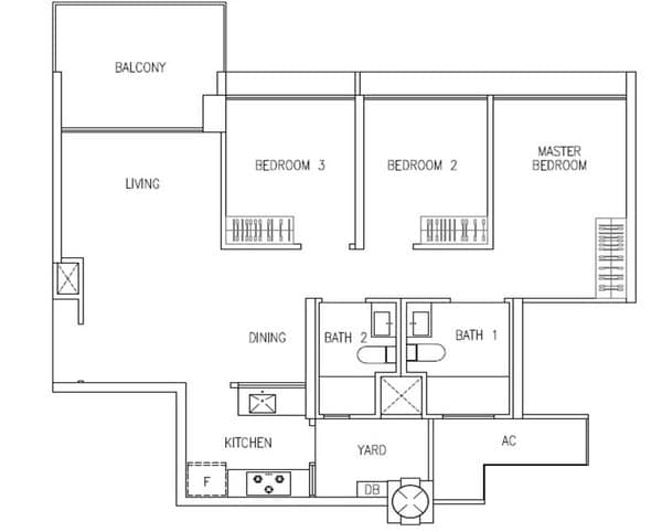 wandervale ec floor plan 3-bedroom 958 sq ft