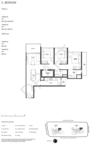 Midtown Modern Floor Plan 3 Bedroom Draft