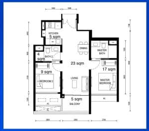 Lentor Central Residences Typical 2 Bedroom Floor Plan