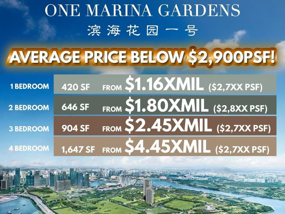 One Marina Gardens starting prices by type